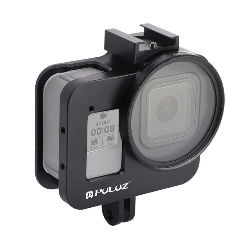 PULUZ Housing Shell CNC Aluminum Alloy Protective Cage with 52mm UV Lens for GoPro HERO8 Black (Black)