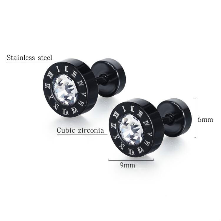 5 Pairs OPK 600 Street Retro Men Numerals Round Diamond Earrings