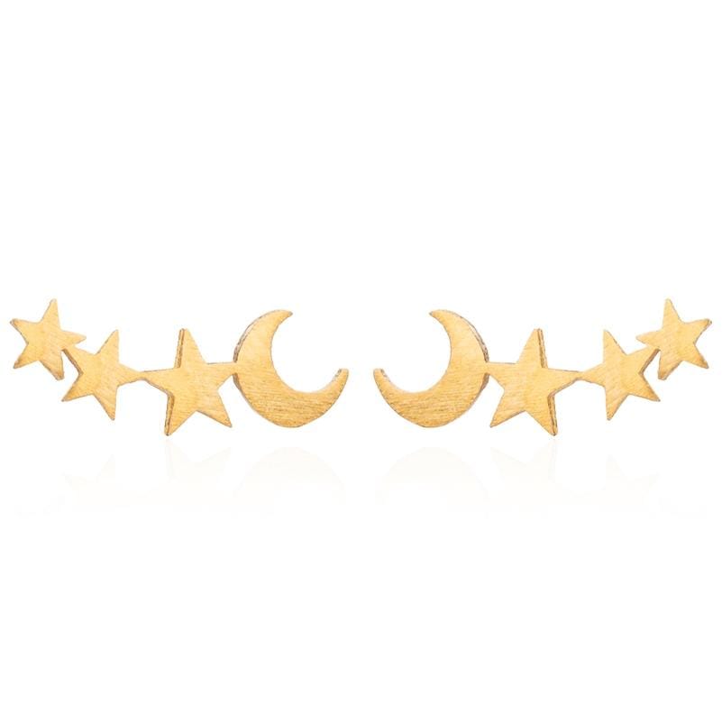 Simple Moon Star Stud Earrings for Women Birthday Gift Jewelry (Rose Gold )