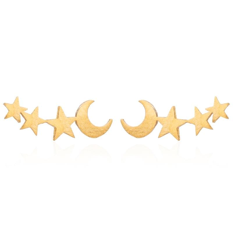 Simple Moon Star Stud Earrings for Women Birthday Gift Jewelry (Gold)