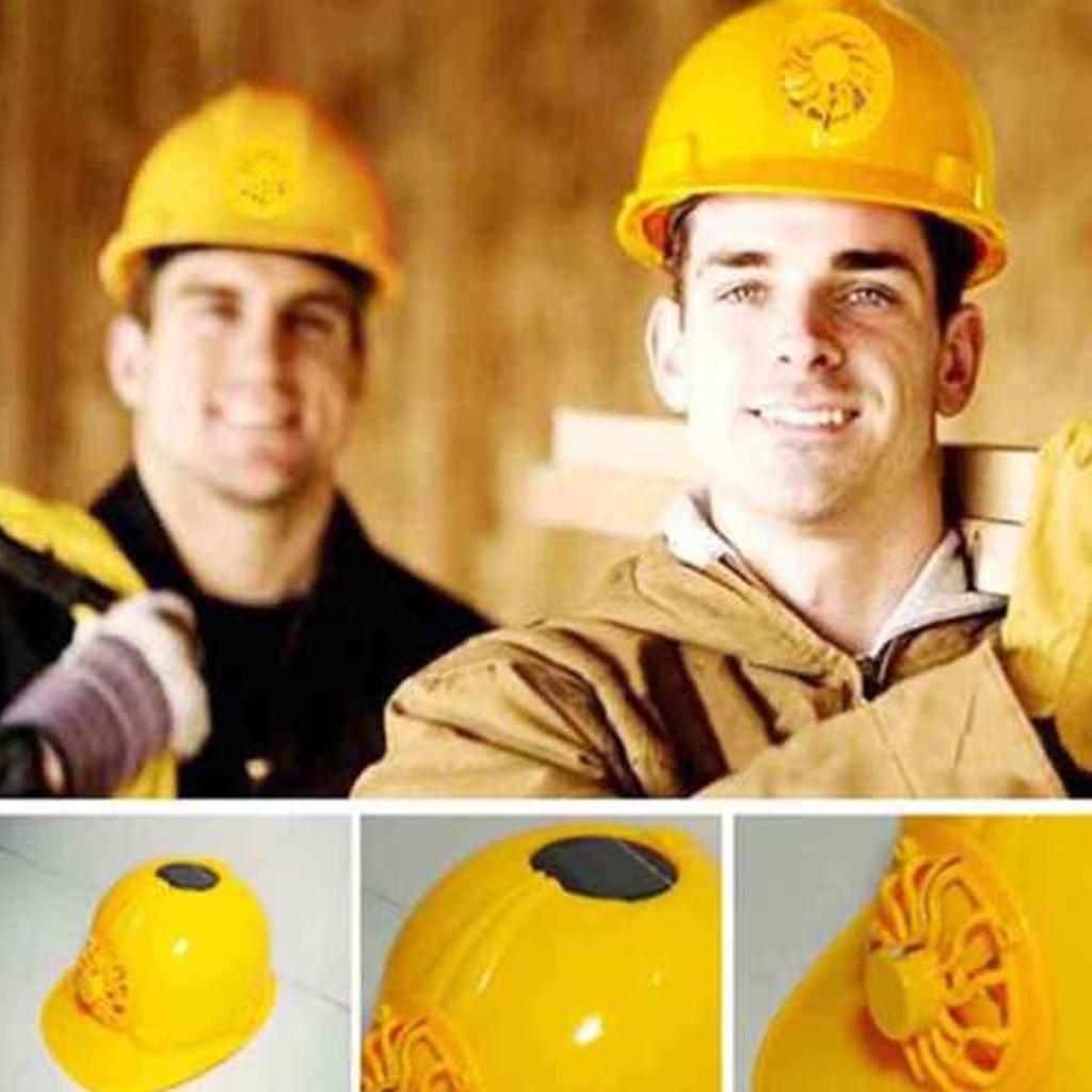 Solar Powered Safety Helmet Work Cap Hat Head Protect with Cooling Fan Yellow