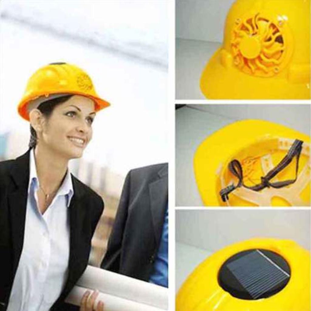 Solar Powered Safety Helmet Work Cap Hat Head Protect with Cooling Fan Yellow