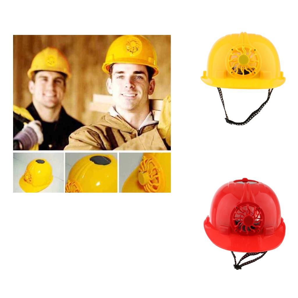 Solar Powered Safety Helmet Work Cap Hat Head Protect with Cooling Fan Yellow