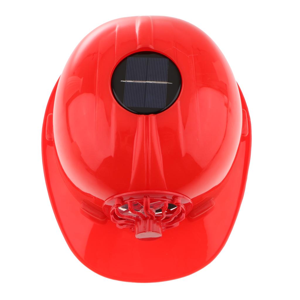 Solar Powered Safety Helmet Work Cap Hat Head Protect with Cooling Fan Red