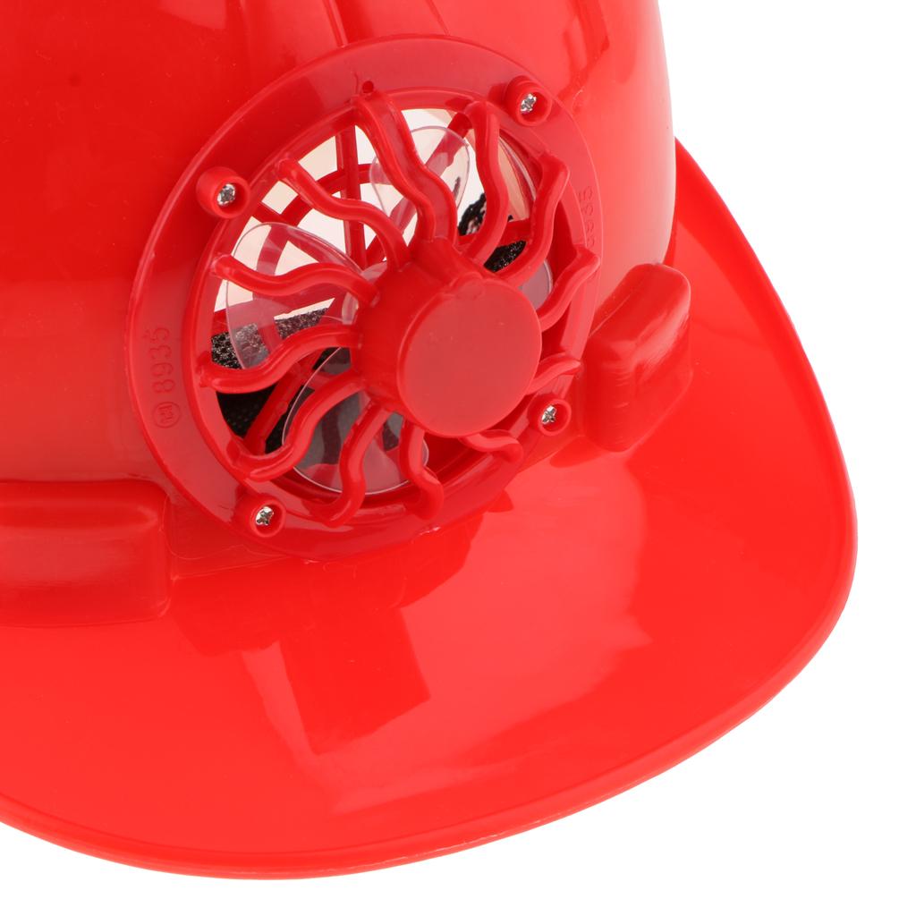 Solar Powered Safety Helmet Work Cap Hat Head Protect with Cooling Fan Red