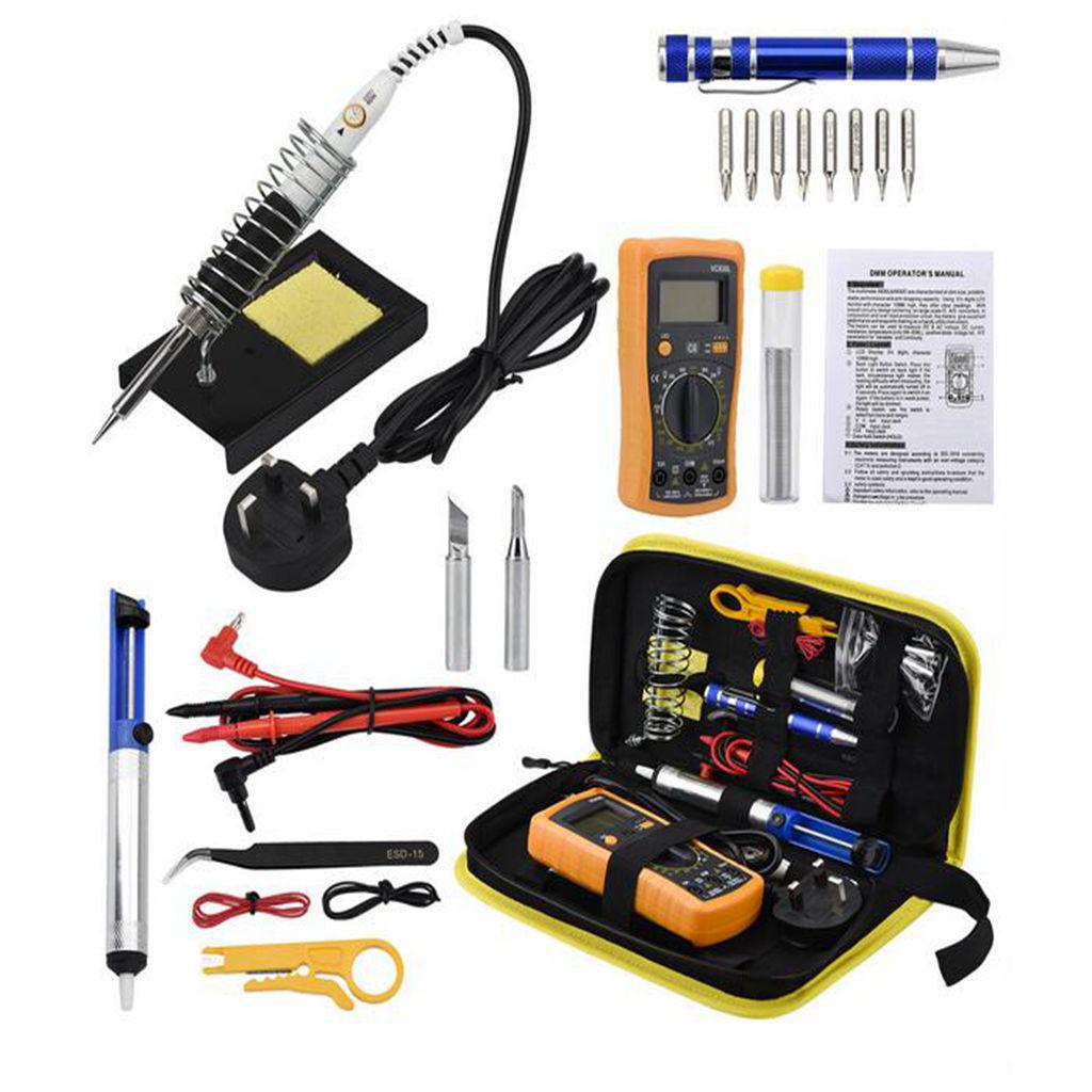 110V 60W Adjustable Temp Electric Soldering Iron Tool Kit Multimeter US Plug