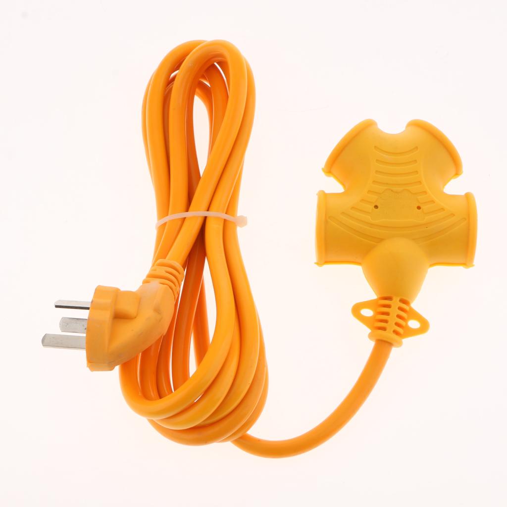 4 Plug Grounded Outlet Extender Surge Protector Grounded Adapter+3m Wire