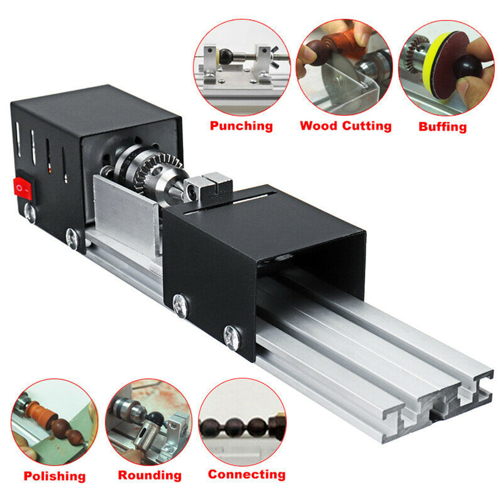 Mini Lathe Beads Machine Wood Working DIY Rotary Tool for Grinding US Black