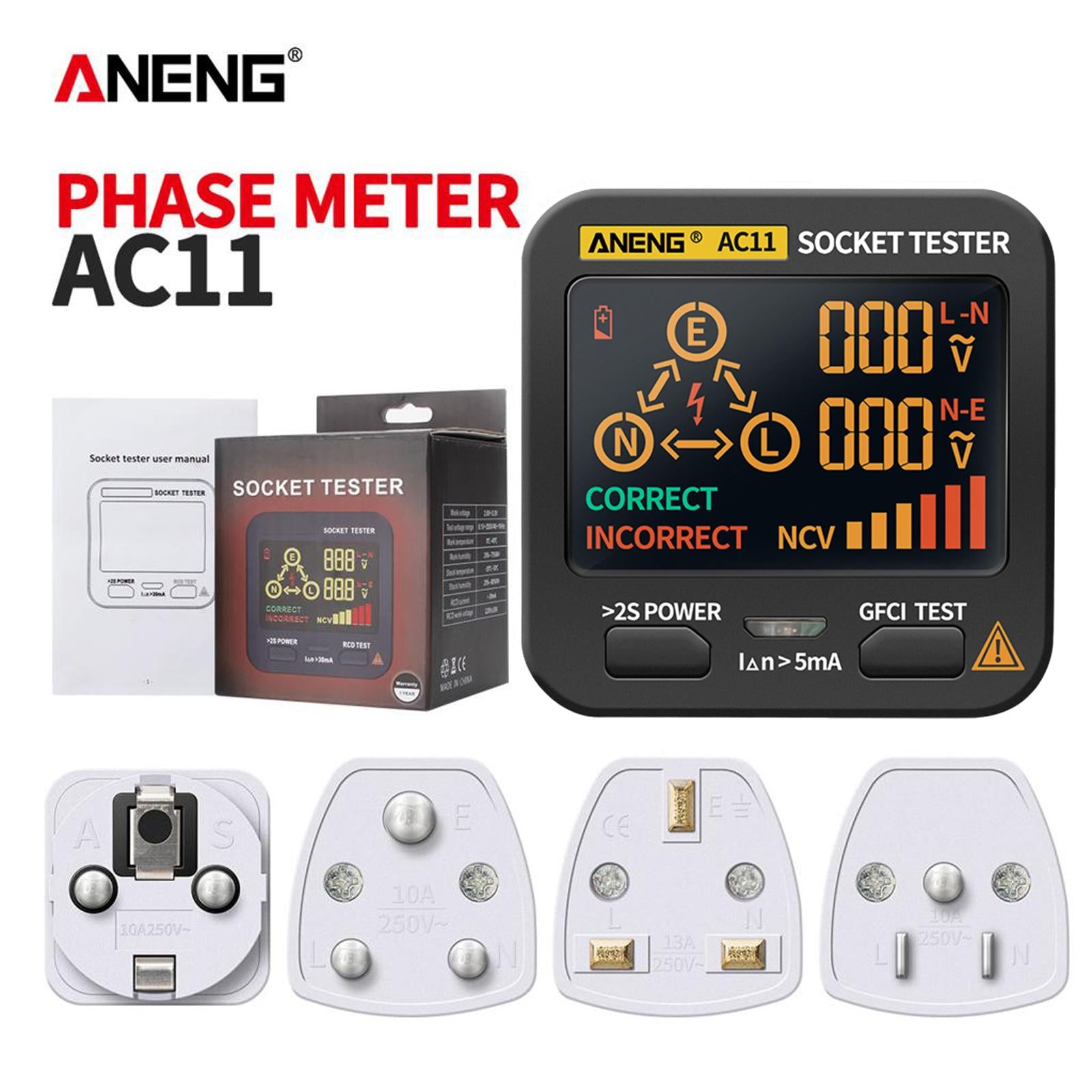 AC11 Digital Smart Socket Tester Wall Plug Breaker Finder RCD NCV Test