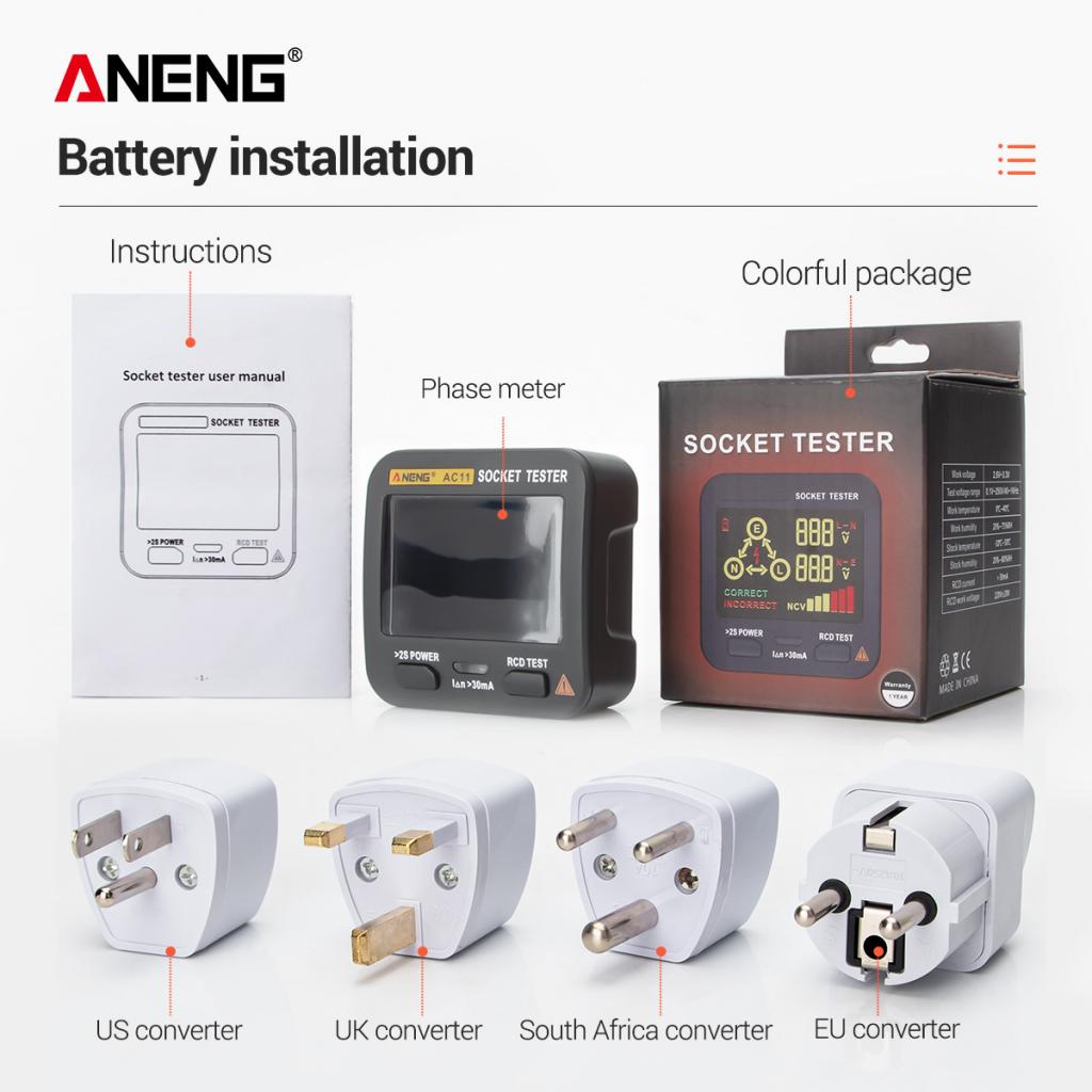 Socket Tester Circuit Polarity Voltage Detector EU Plug Breaker Outlet Test