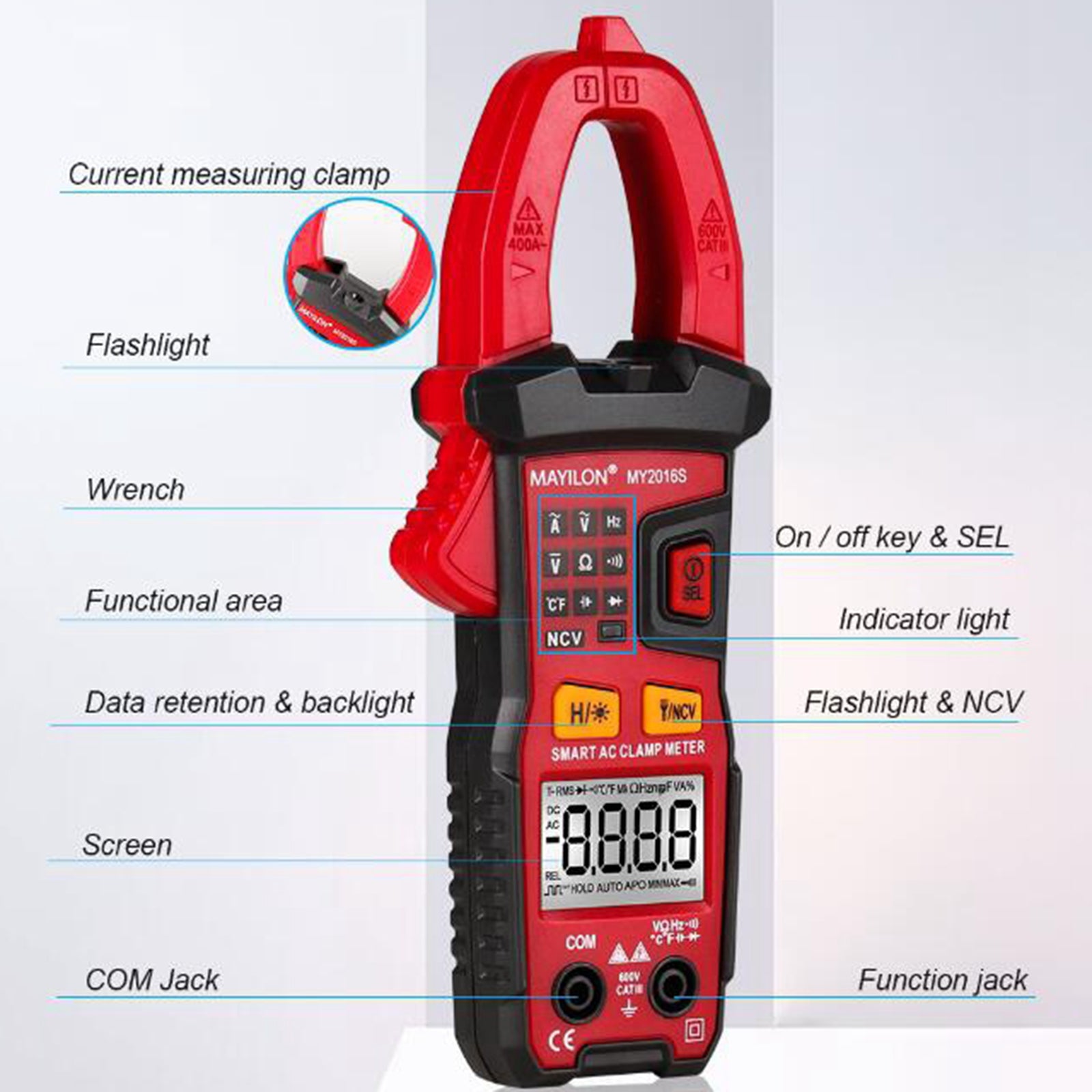 Digital Clamp Multimeter Voltage Tester Auto-ranging Measures Current Volt