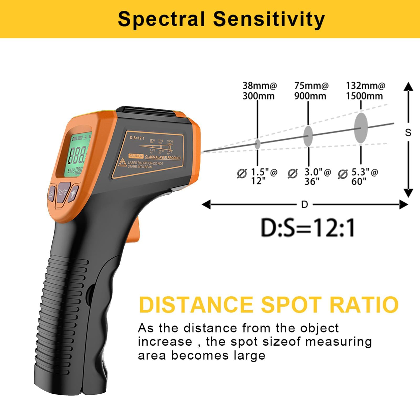 Digital Thermometer Infrared Handheld Temperature Gun Non-Contact Orange