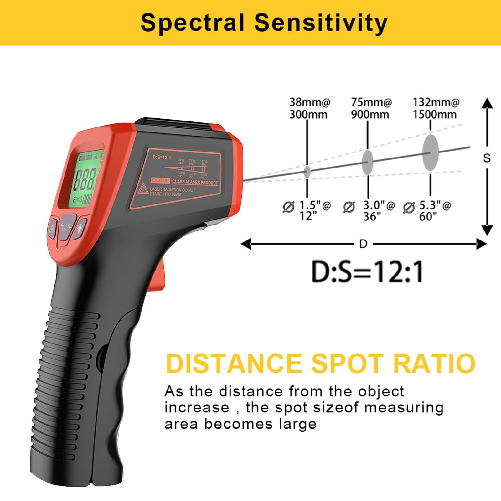 Digital Thermometer Infrared Handheld Temperature Gun Non-Contact Red