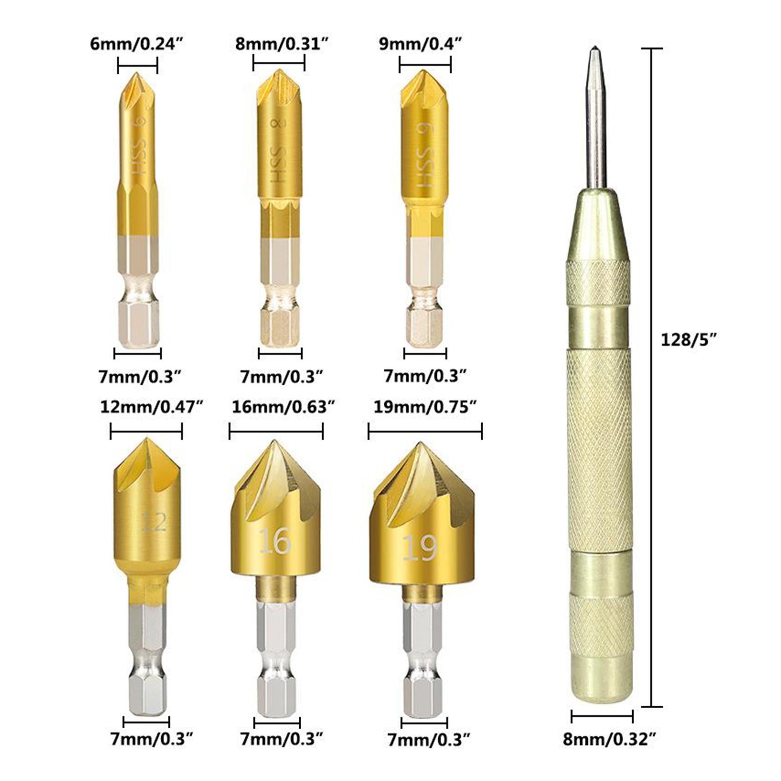 23xWoodworking Chamfer Drilling Tool Countersink Drill Bits Wood Plug Cutter