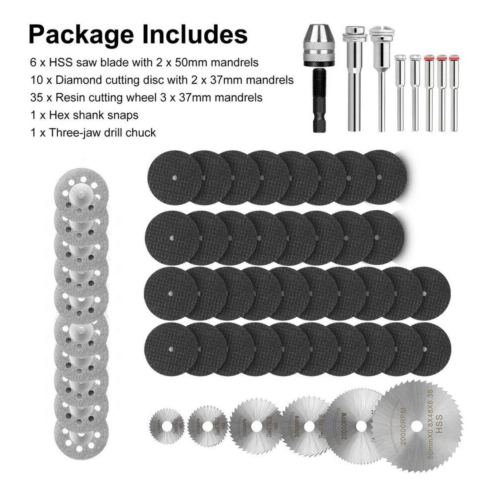 60Pcs Diamond Cutting Wheel with Mandrel and HSS Saw Blade Rotary Tool