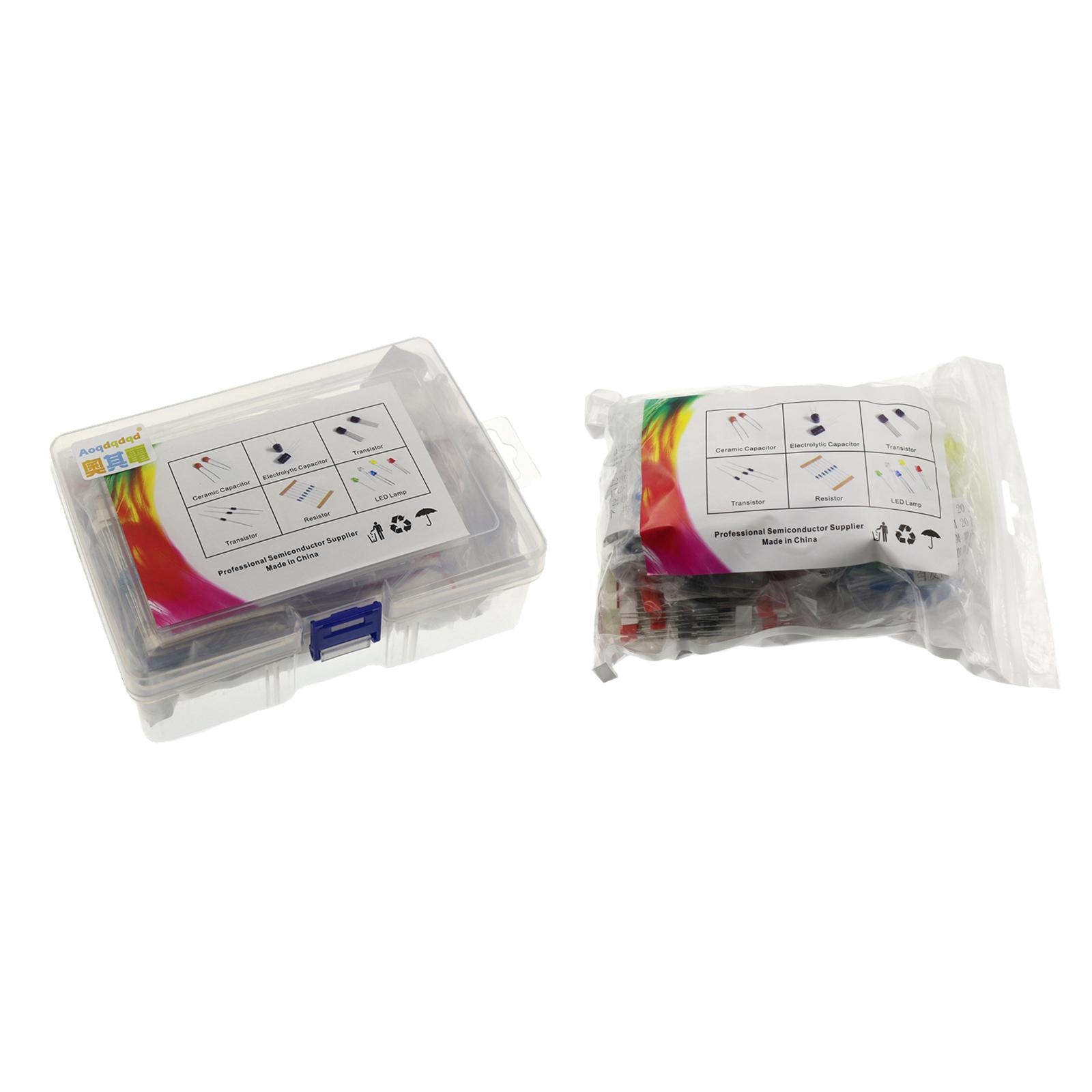 Electronics Component Kit LED Diodes Capacitors Resistors 1490pcs Bagged