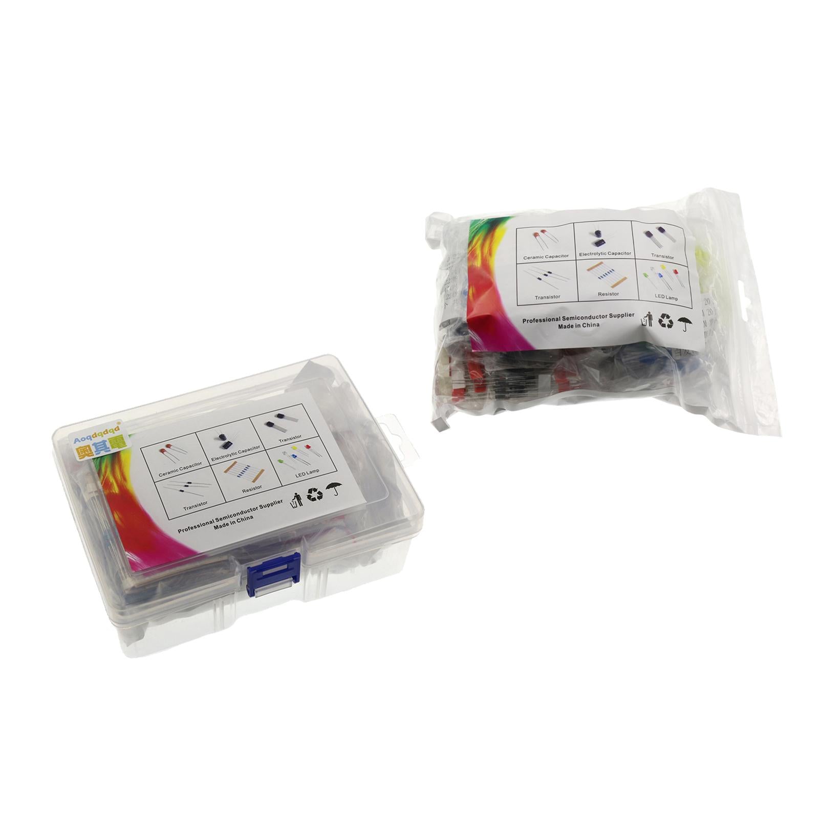 Electronics Component Kit LED Diodes Capacitors Resistors 1490pcs Bagged