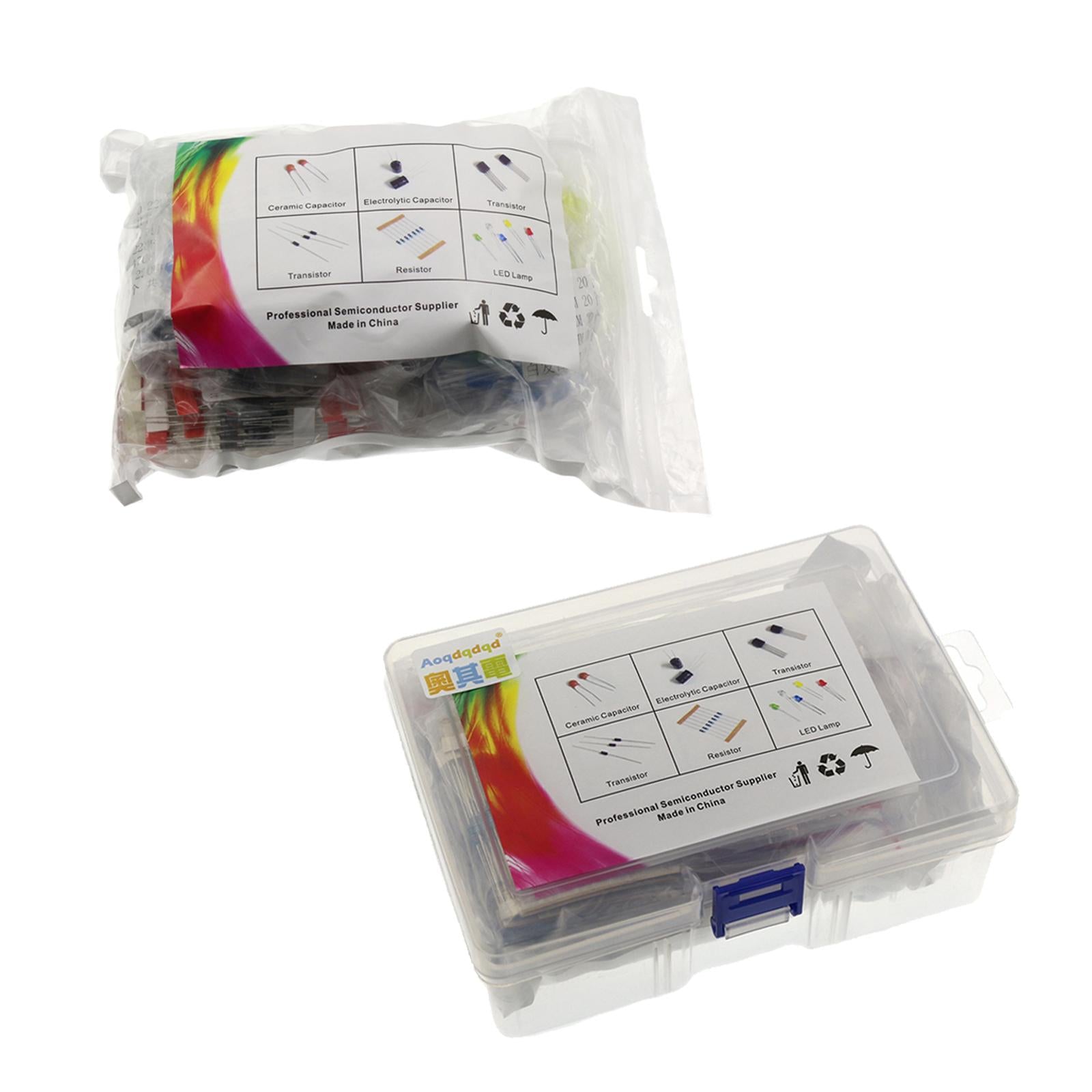 Electronics Component Kit LED Diodes Capacitors Resistors 1490pcs Bagged