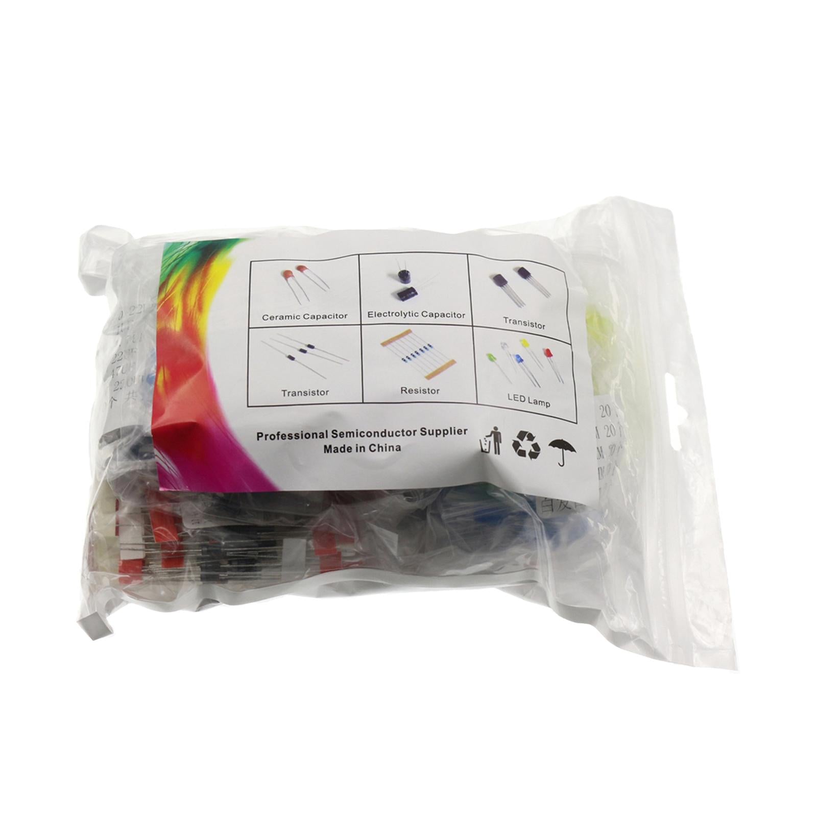 Electronics Component Kit LED Diodes Capacitors Resistors 1490pcs Bagged