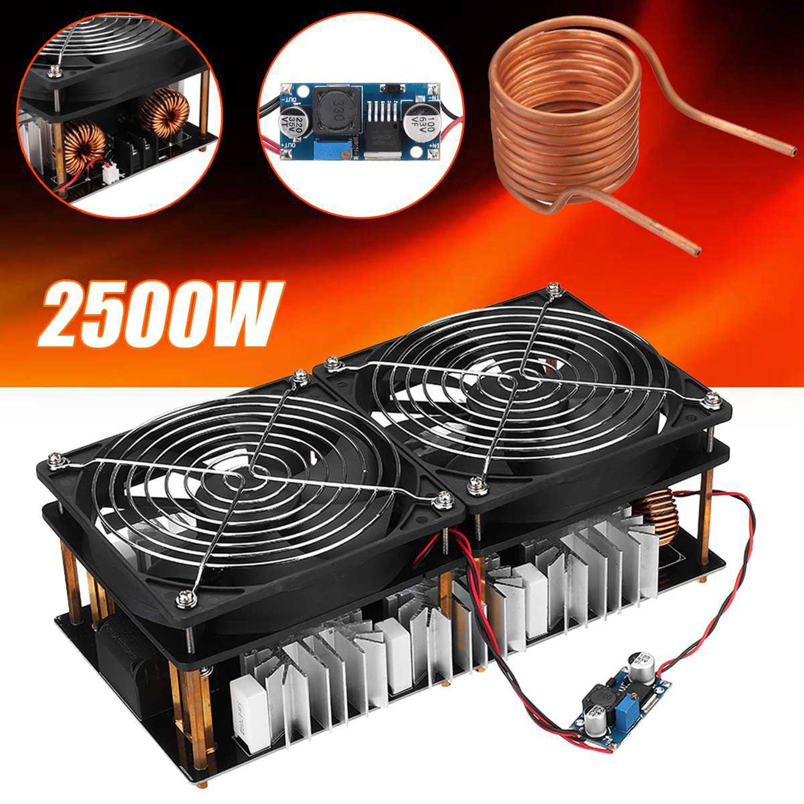 ZVS Induction Heating Board 2500W Driver Heater + Tesla Coil + Dual Fan