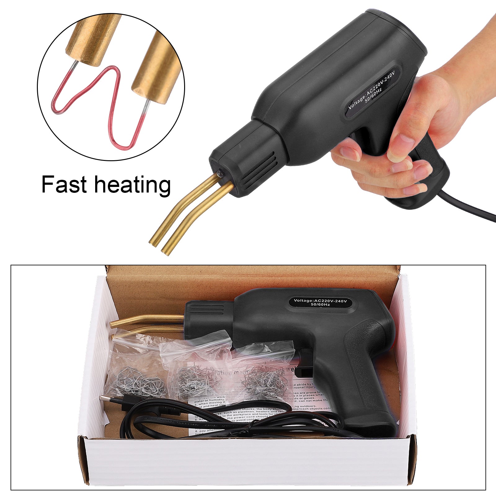 Handy Hot Stapler Welder Welder Gun Wave Flat Staple Kit Garage Tool 110V Black
