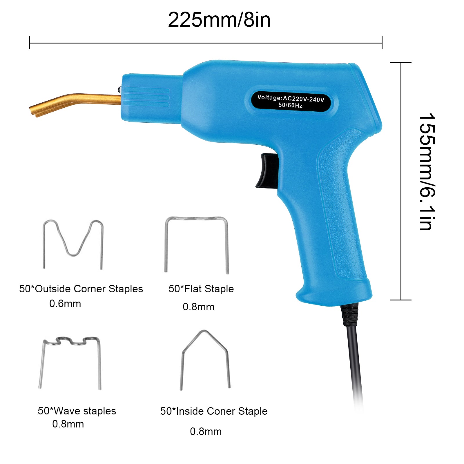 Handy Hot Stapler Welder Welder Gun Wave Flat Staple Kit Garage Tool 110V Blue
