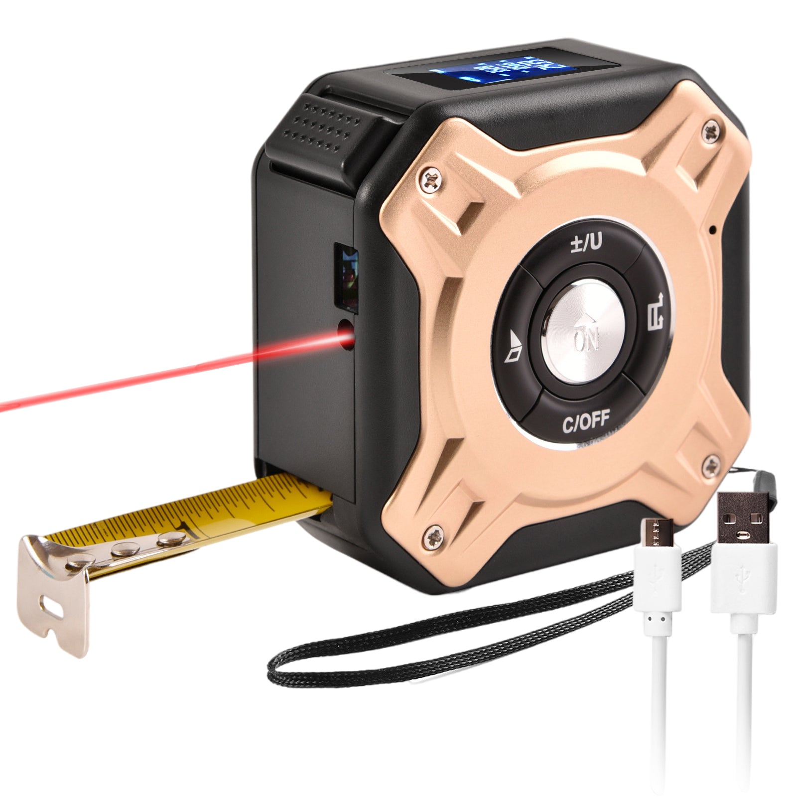 Laser Tape Measure 16ft/5M Multi-Measurement Modes for Volume gold