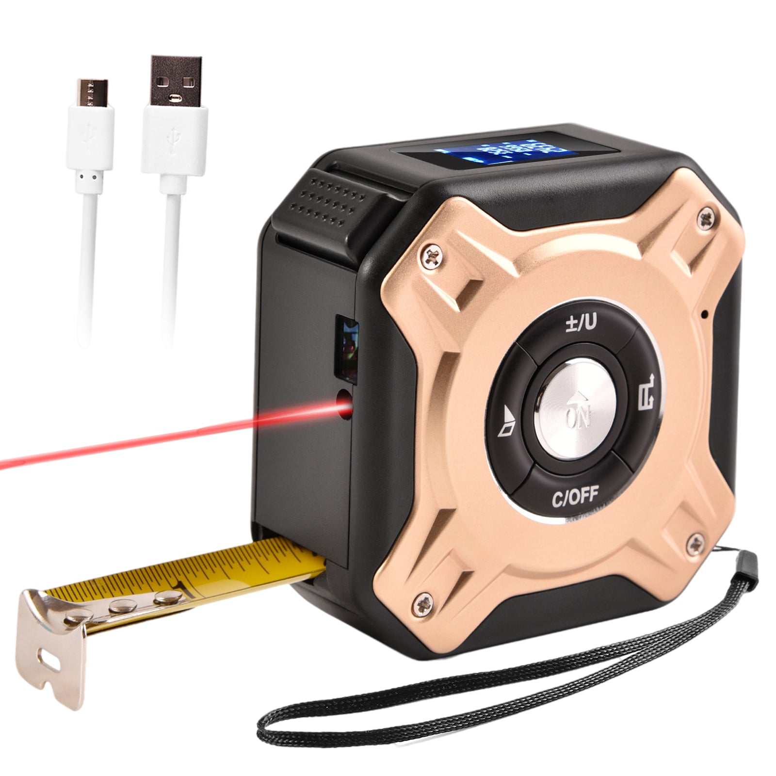 Laser Tape Measure 16ft/5M Multi-Measurement Modes for Volume gold