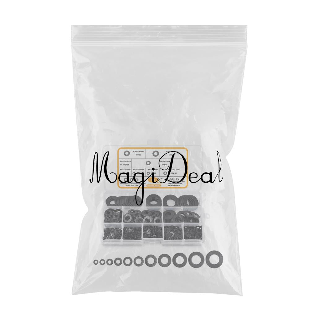 860 Pieces Flat Washers Set Carbon Steel 8 Sizes DIY Accessories Black