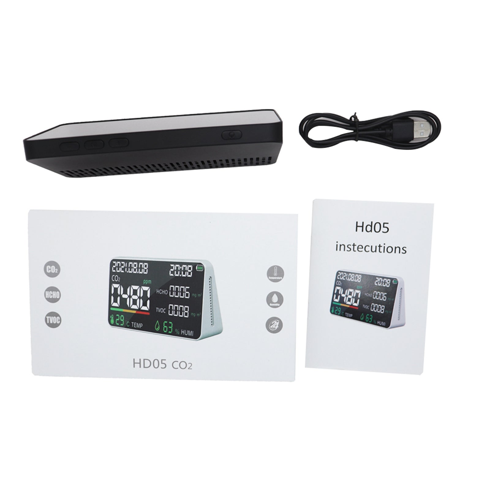 Multi-Function CO2 Meter Gas Detector Measuring Tool for Home Indoor Office White