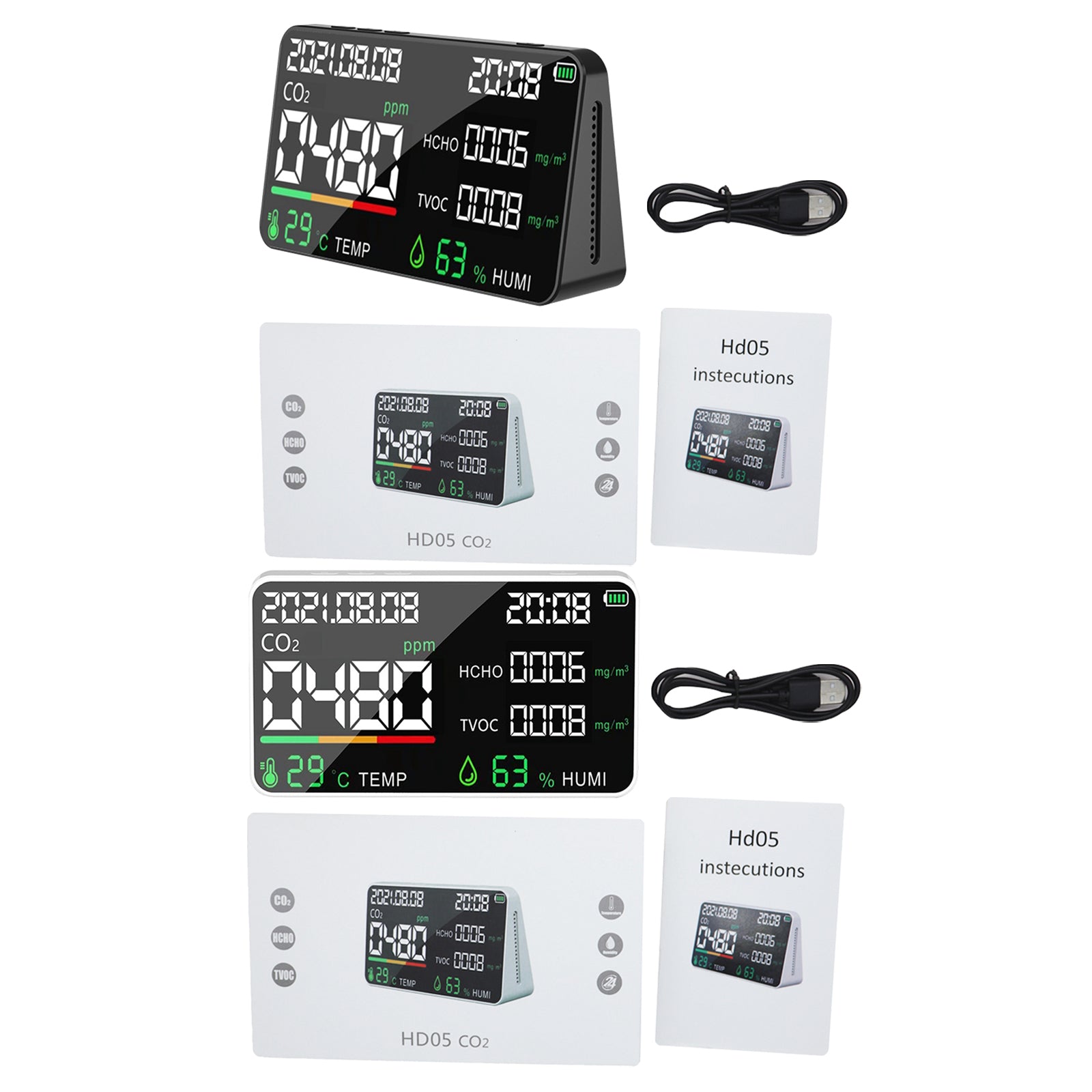 Multi-Function CO2 Meter Gas Detector Measuring Tool for Home Indoor Office White