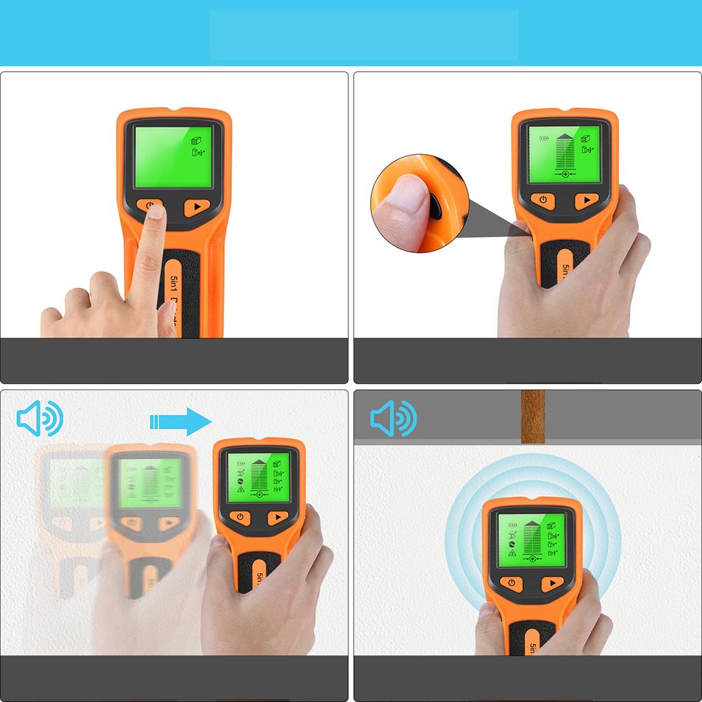 5 in 1 Stud Finder Wood Metal Pipe Wire Wall Sensor Scanner LCD Detector Orange