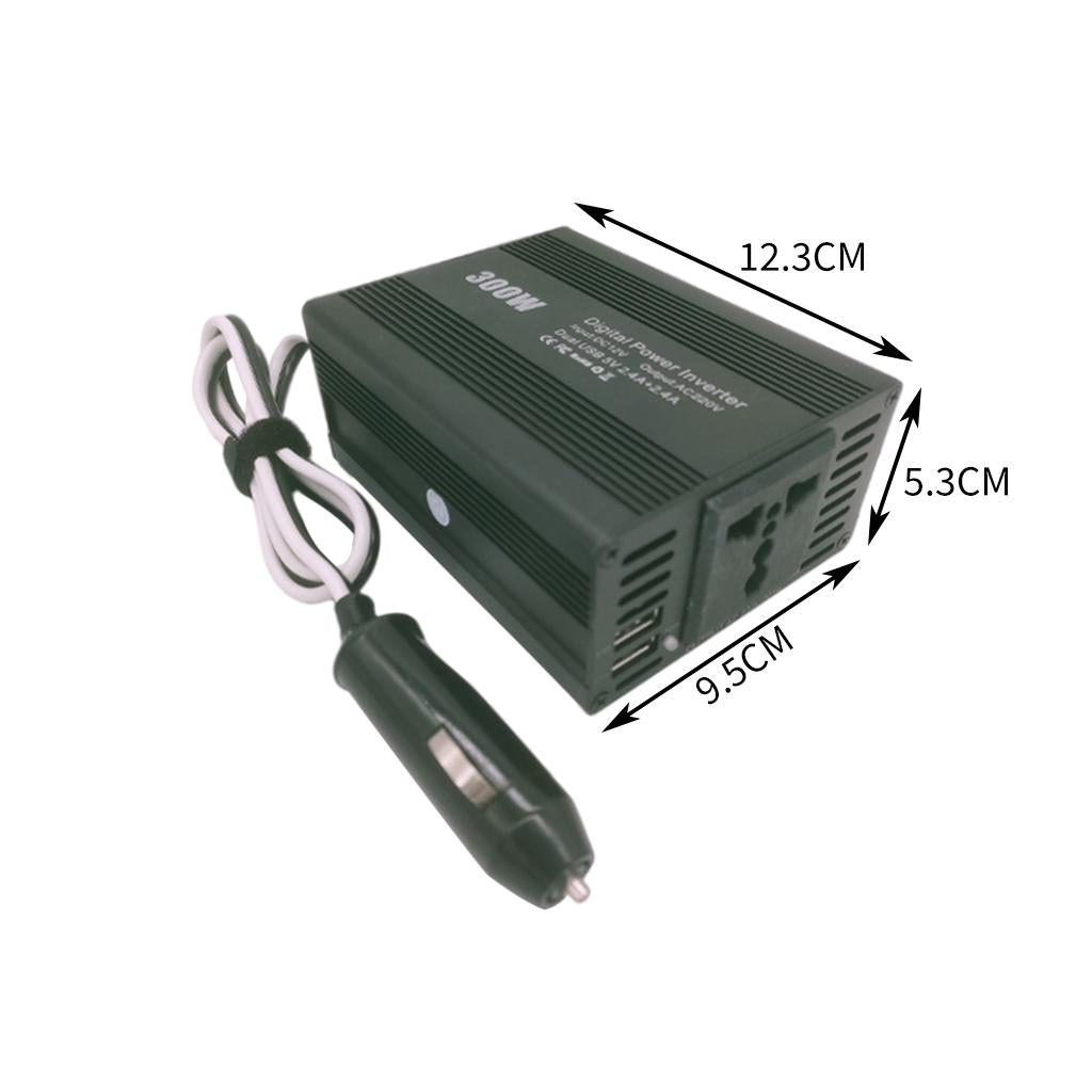 300W Car Power Inverter 12V DC to 220V with 2 USB Port Heat Protection