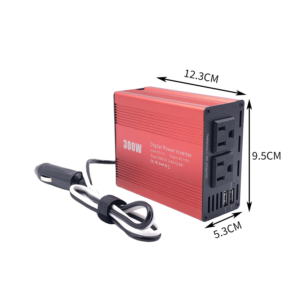 300W Car Plug Adapter Outlet DC 12V to 110V Dual USB Charger US Socket