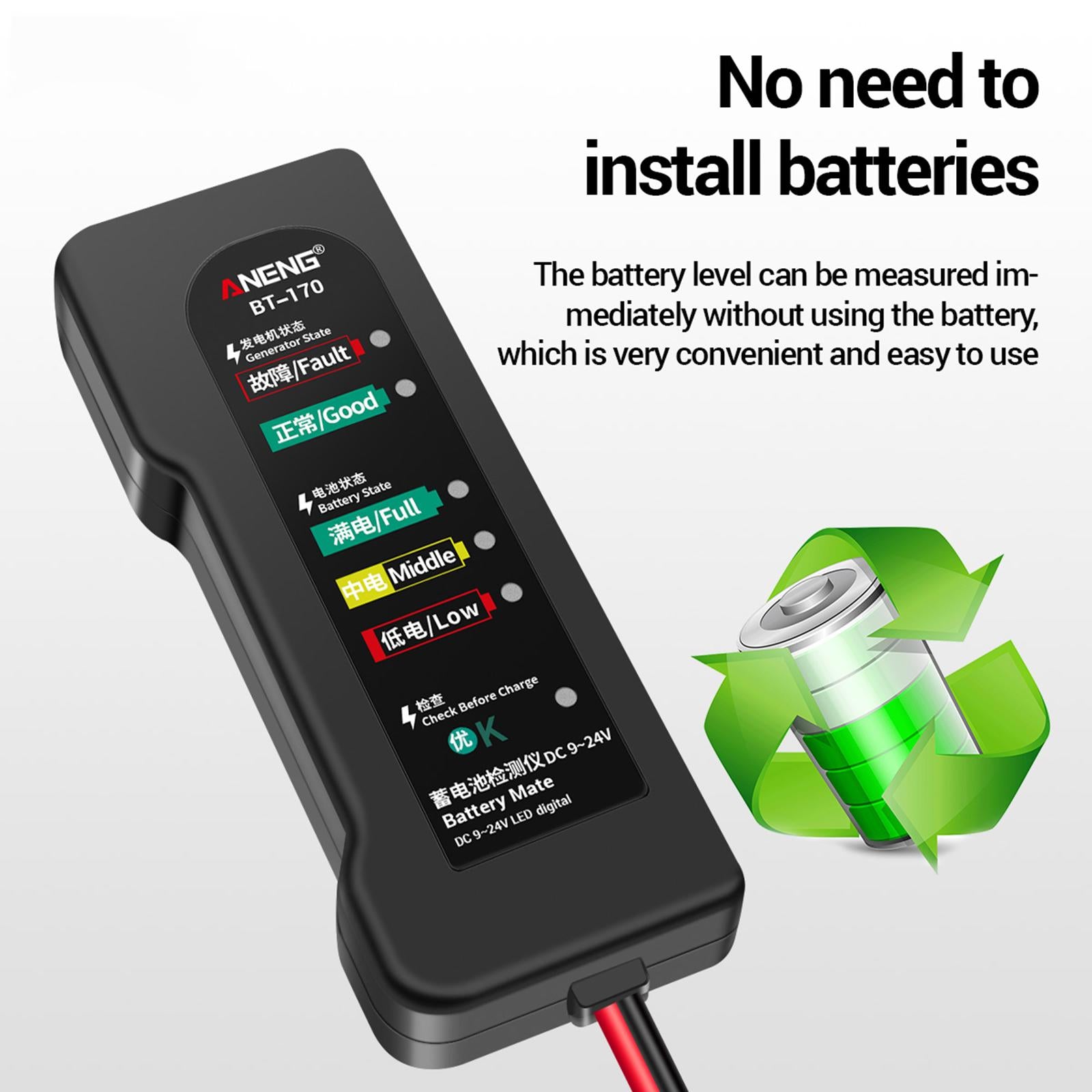 Engine Battery Tester 9V 12V 24V Digital Analyzer for Motorbike Vehicles