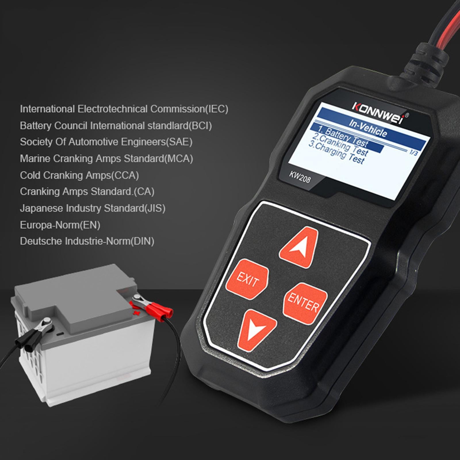 Car Battery Tester Support 8 Languages 100 to 2000CCA for ATV SUV Truck