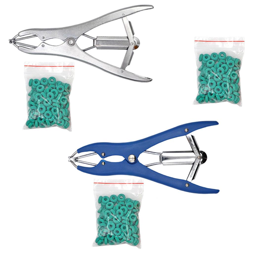 Animal Castration Pliers with 100 Pieces Rubber Rings for Lambs Piglets Castration Rings
