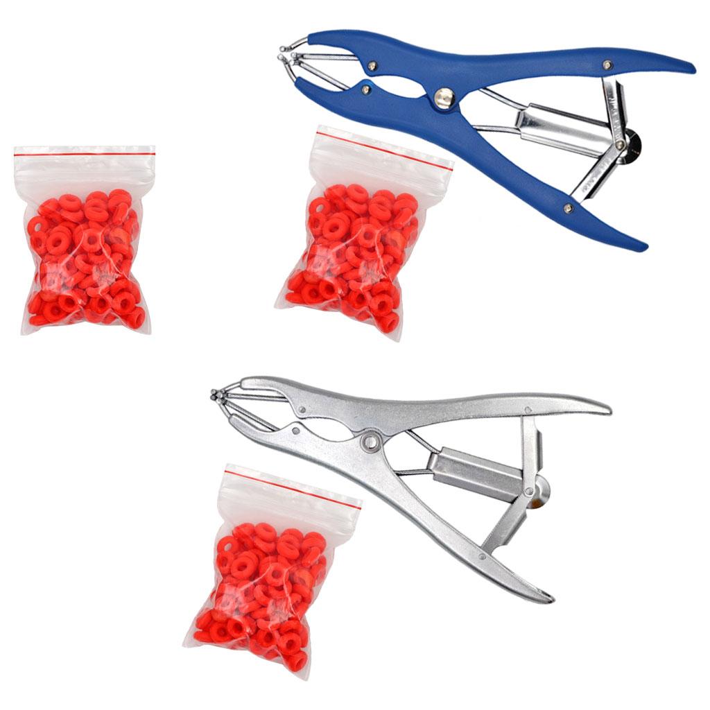 Animal Castration Pliers with 100 Pieces Rubber Rings for Lambs Piglets Castration Rings