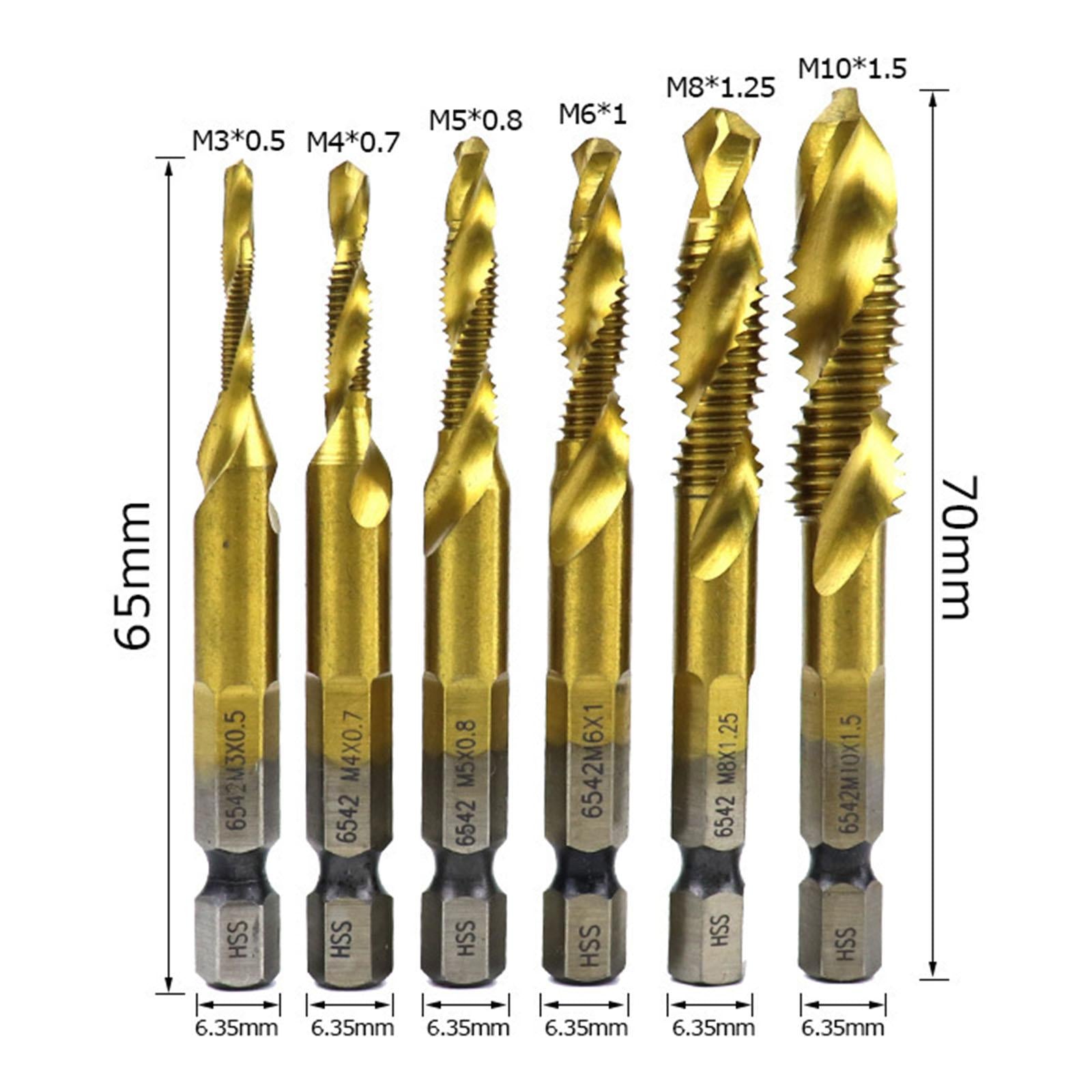 6x Hexagon Handle Compound Tap Drill Bits Composite Tap M3 M4 M5 M6 M10 Gold