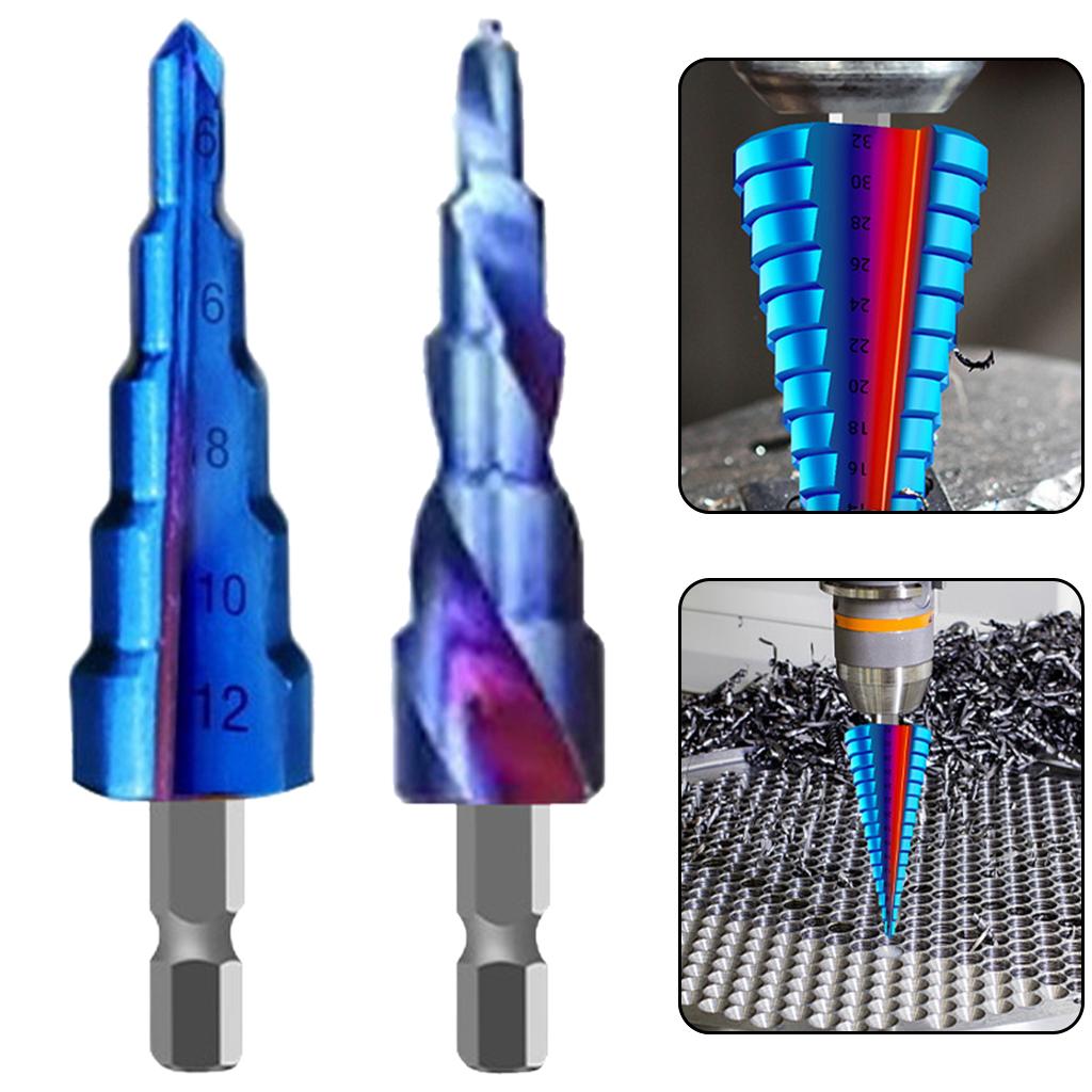 Step Drill Bit 1/4 inch Hex Shank for Sheet Metal Hole Drilling Wood Plastic Straight Groove