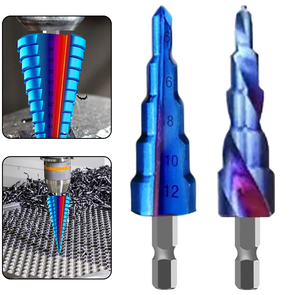 Step Drill Bit 1/4 inch Hex Shank for Sheet Metal Hole Drilling Wood Plastic Straight Groove