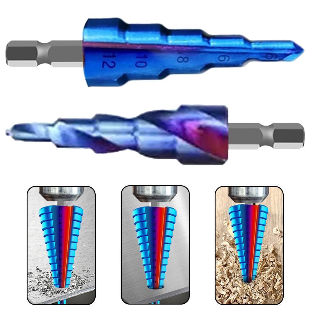 Step Drill Bit 1/4 inch Hex Shank for Sheet Metal Hole Drilling Wood Plastic Straight Groove