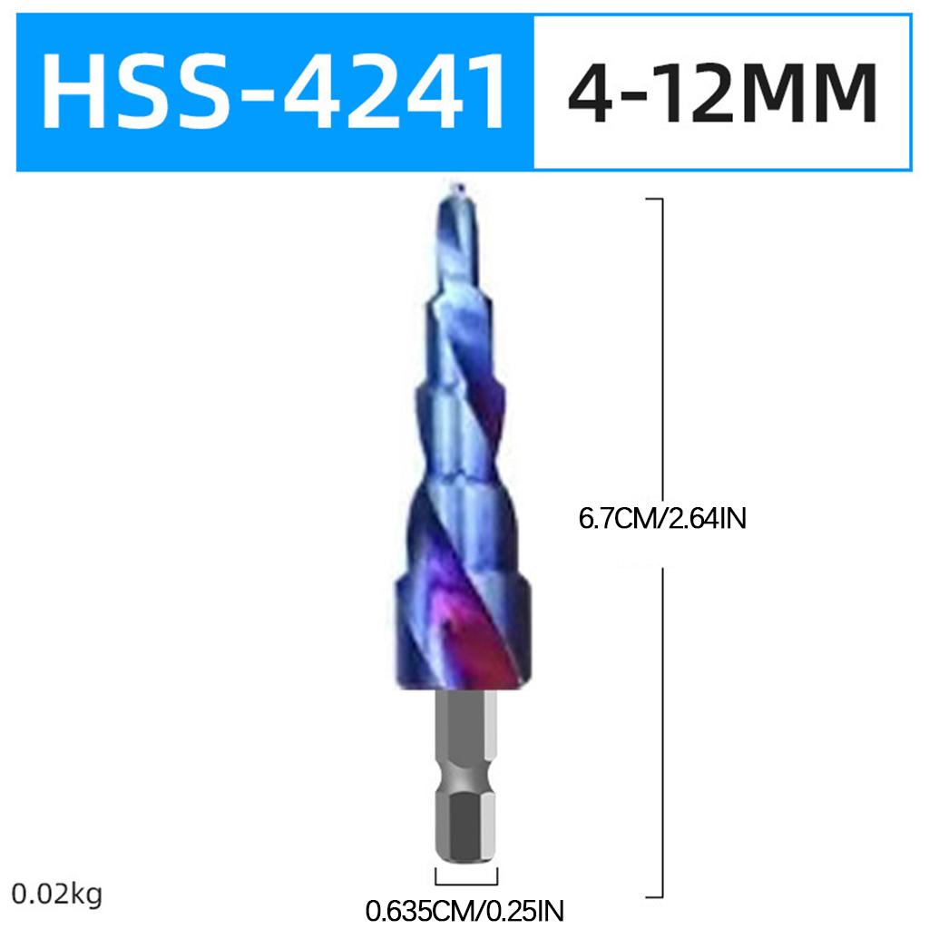 Step Drill Bit 1/4 inch Hex Shank for Sheet Metal Hole Drilling Wood Plastic Spiral Groove