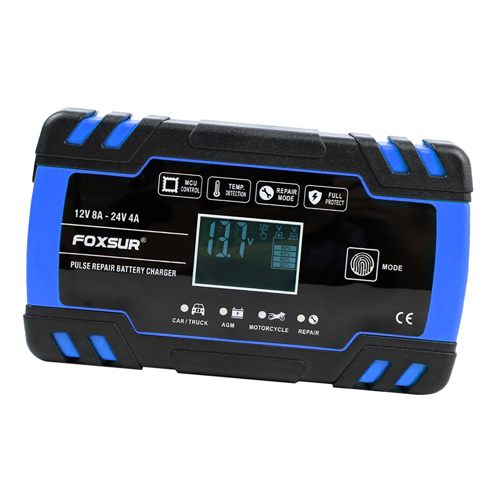 Car Battery Charger 12V 24V 8A 4A with LCD Display for ATV Lawn Mower