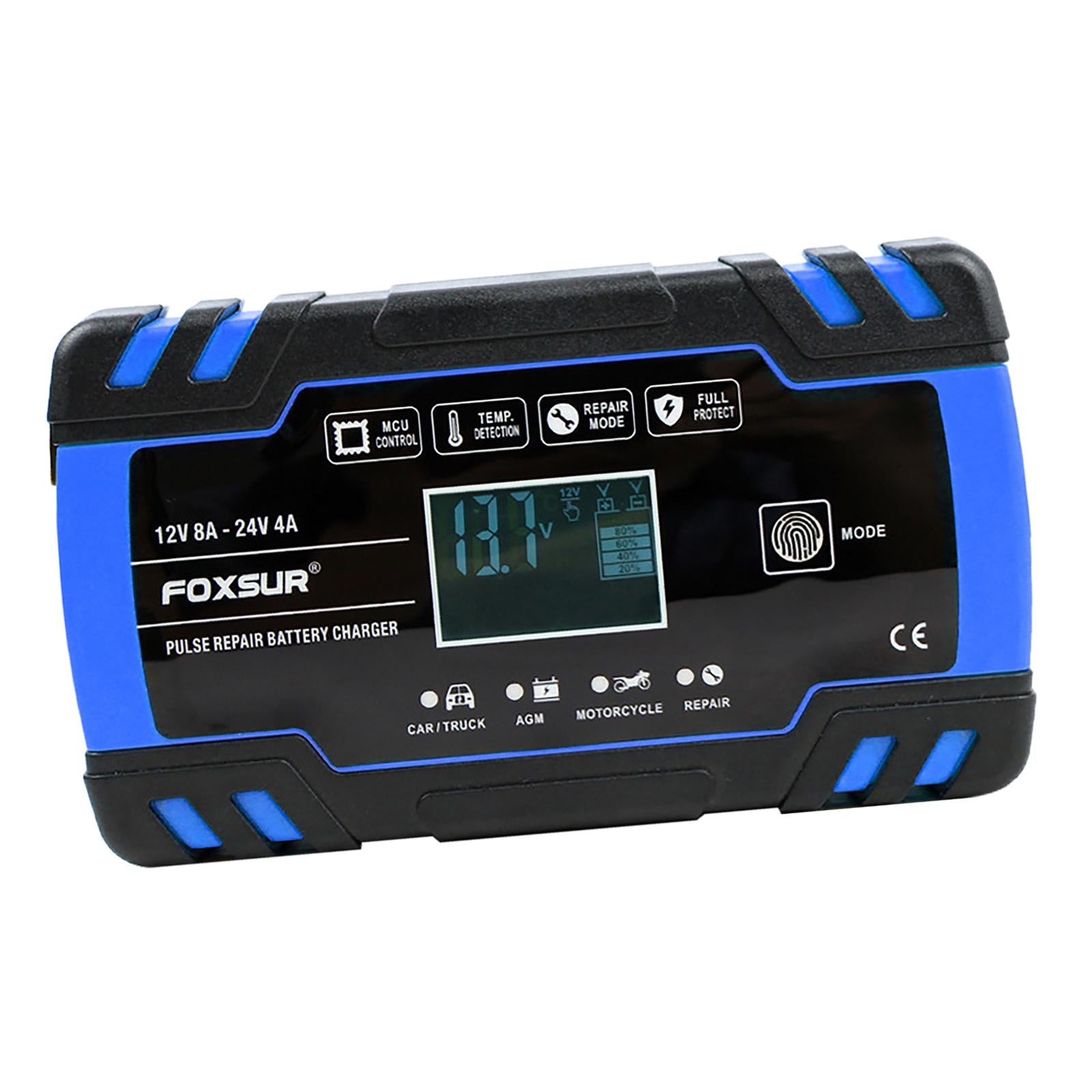Car Battery Charger 12V 24V 8A 4A with LCD Display for ATV Lawn Mower