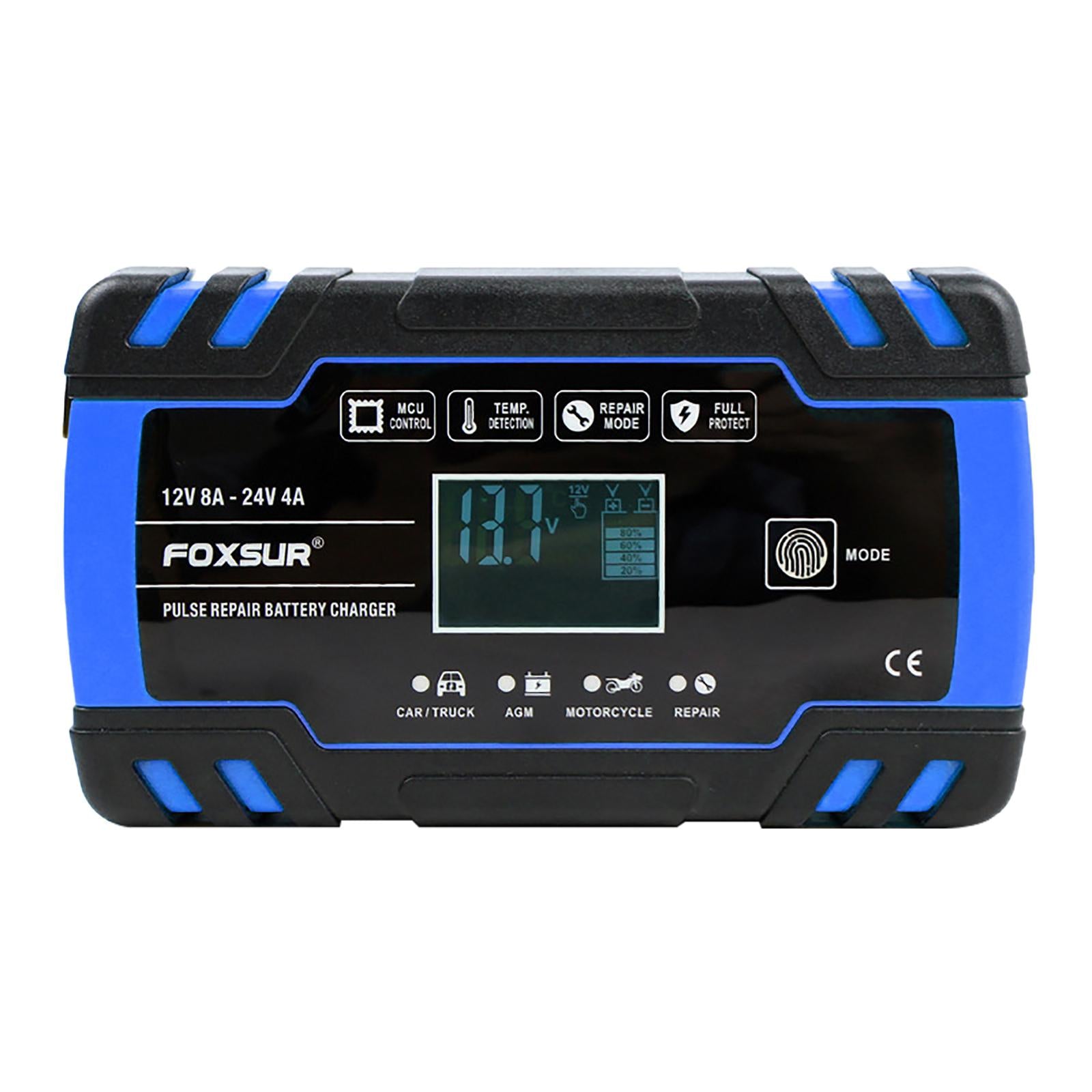Car Battery Charger 12V 24V 8A 4A with LCD Display for ATV Lawn Mower