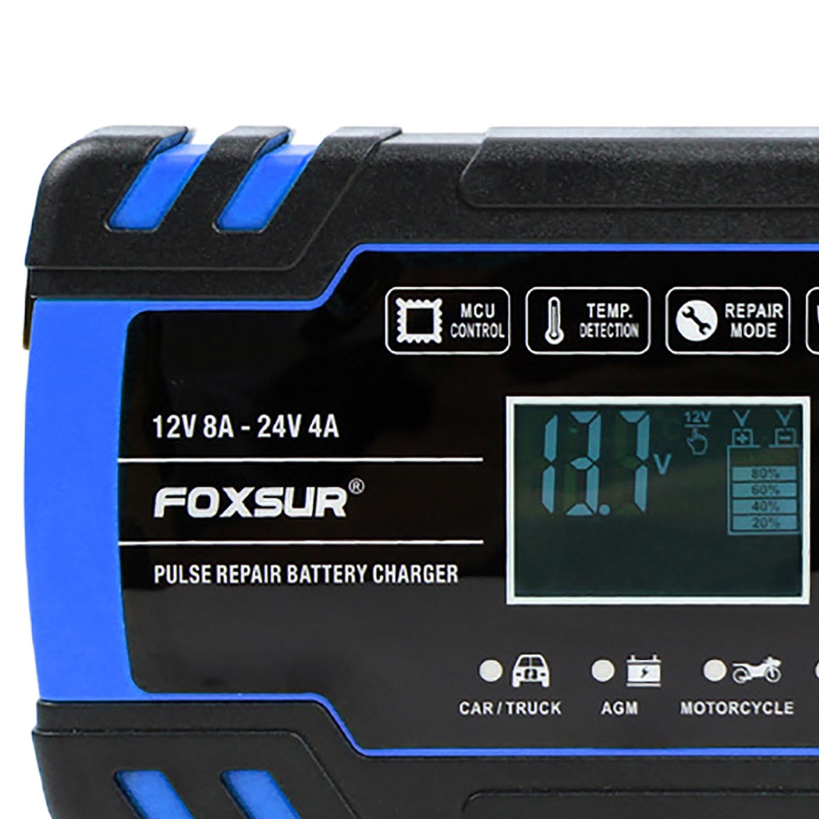 Car Battery Charger 12V 24V 8A 4A with LCD Display for ATV Lawn Mower