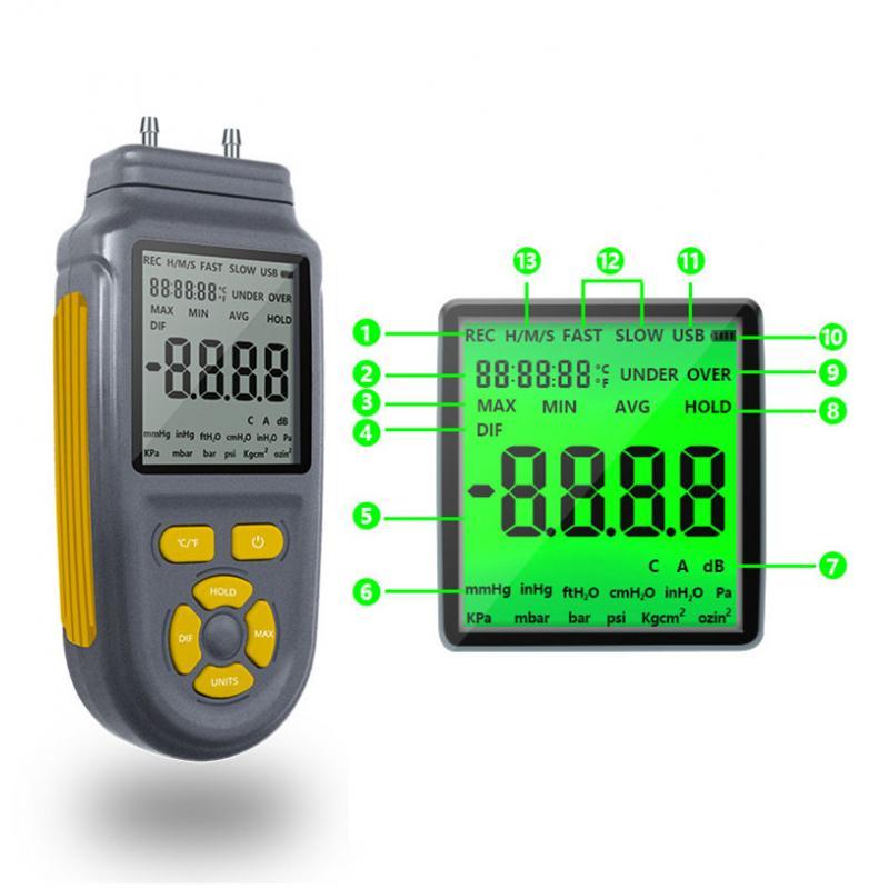 Differential Pressure Meter Low Pressure Measurer Digital Manometer