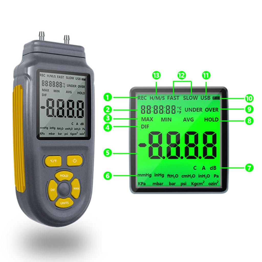 Differential Pressure Meter Low Pressure Measurer Digital Manometer