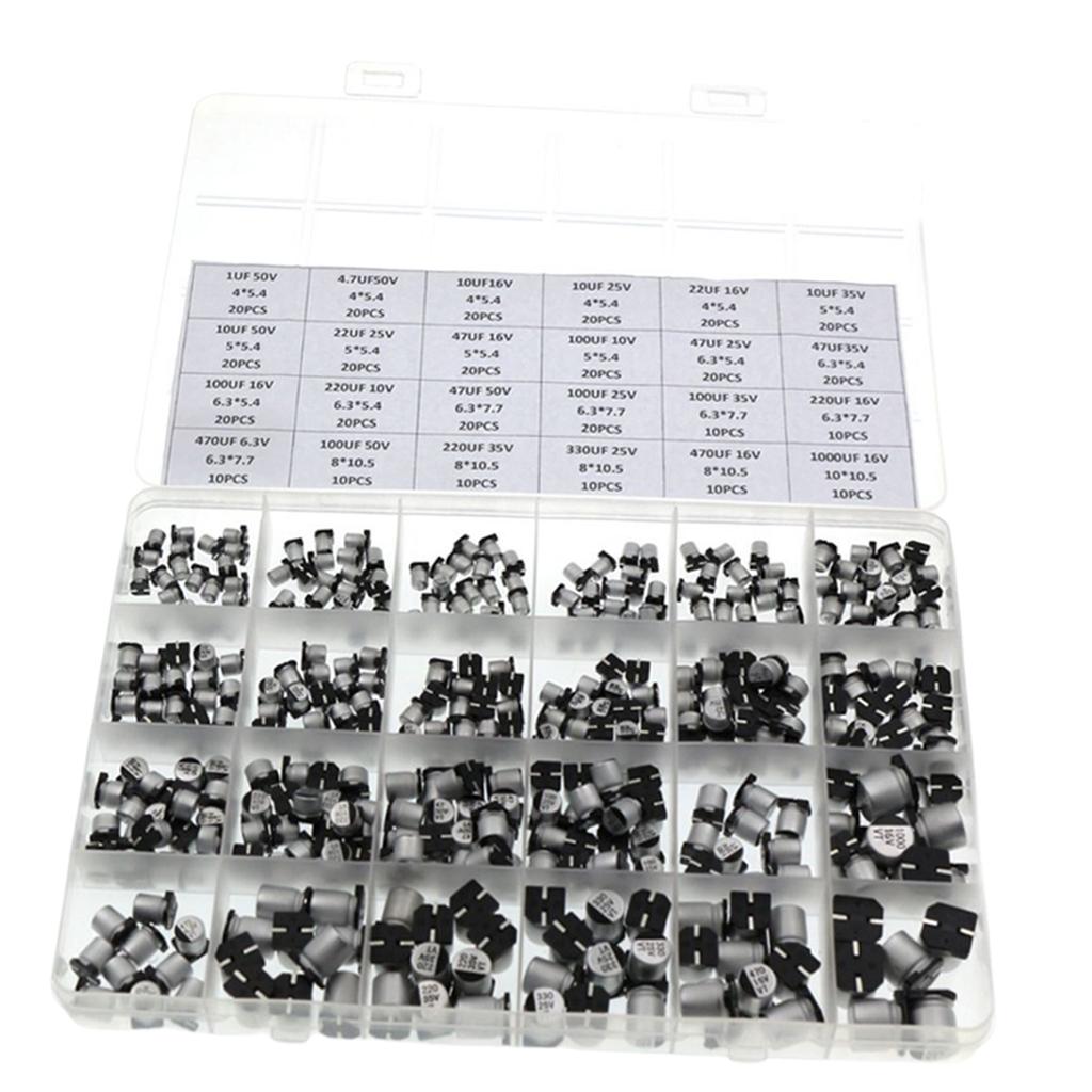 400 Pieces Aluminum Electrolytic Capacitor Assorted Kit 24Value for Video
